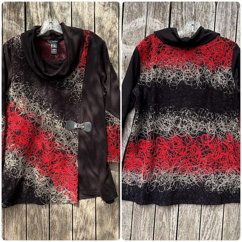 Ali Miles Black Red Grey String Shirt Top Women’s Medium